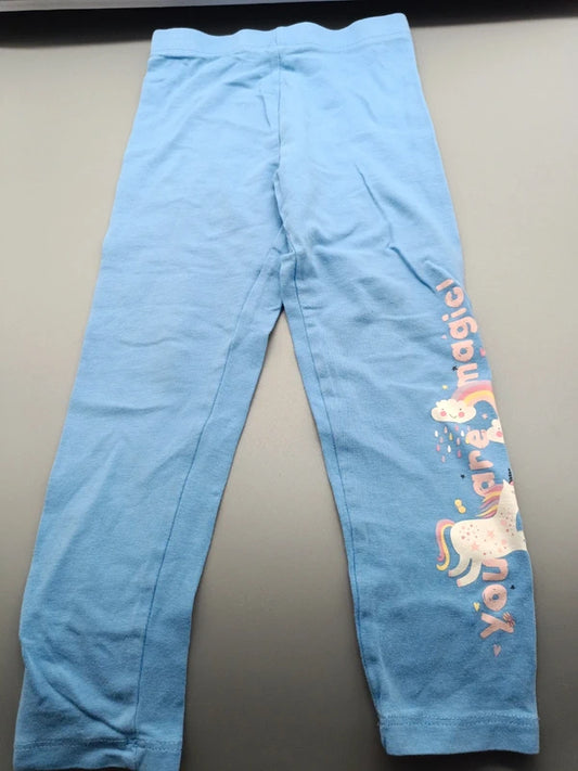 Hellblaue DopoDopo Kinder-Leggings mit Einhornmotiv, Vorderseite