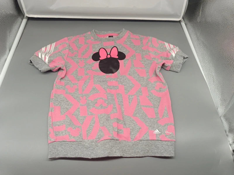 Grau-pinkes Kinder-T-Shirt mit Mäuse-Silhouette und Schleife, Vorderseite
