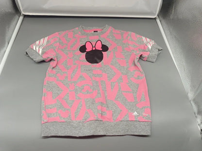 Grau-pinkes Kinder-T-Shirt mit Mäuse-Silhouette und Schleife, Vorderseite