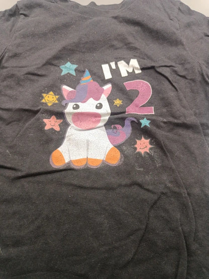 Detail des bunten Einhorn- und I'm 2 Motivs
