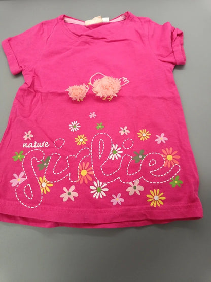 Pinkes Kids T-Shirt Größe 98/104 mit Blumenprint und nature-girlie-Schriftzug