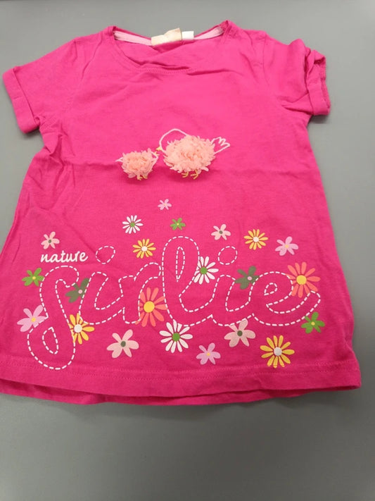 Pinkes Kids T-Shirt Größe 98/104 mit Blumenprint und nature-girlie-Schriftzug
