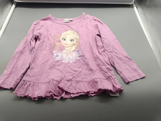 Fliederfarbenes Disney Elsa Langarmshirt mit Rüschensaum, Vorderseite