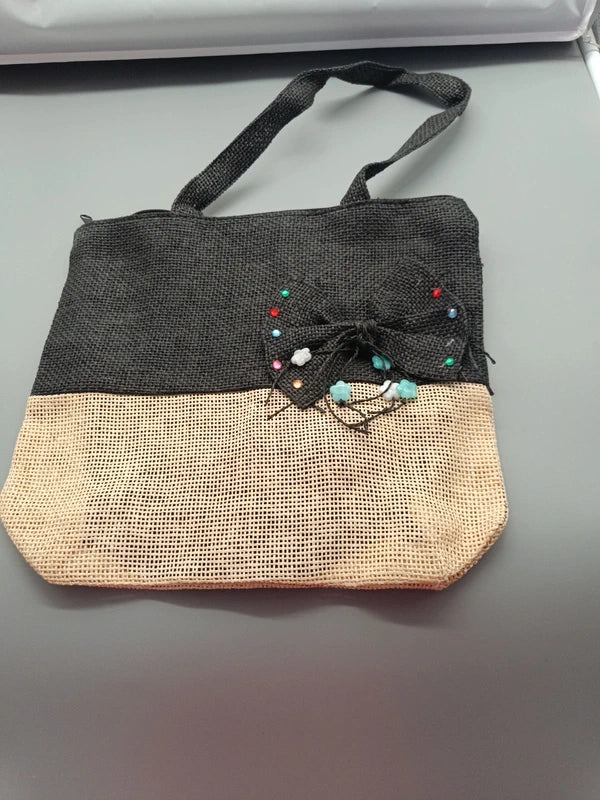 Strandtasche schwarz/beige