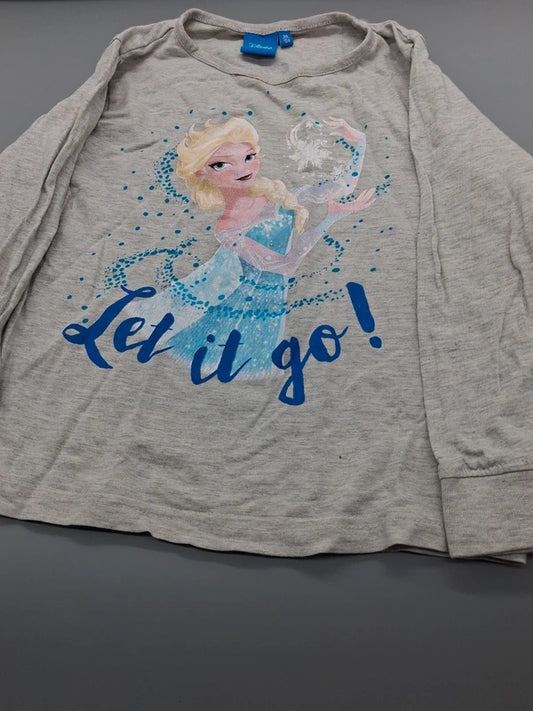Graues Elsa-Langarmshirt mit Let-it-go-Print in Größe 98, Vorderseite