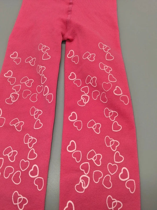 Mädchen Leggings Pink Herzen Schleifen Print Nahaufnahme Bein