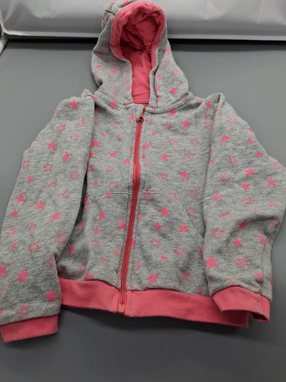 Graue Kuniboo Kapuzenjacke mit rosa Sternen Größe 98, Vorderseite