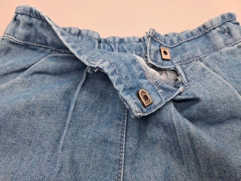 Detail des geöffneten Druck-/Schiebeverschlusses der Jeansshorts