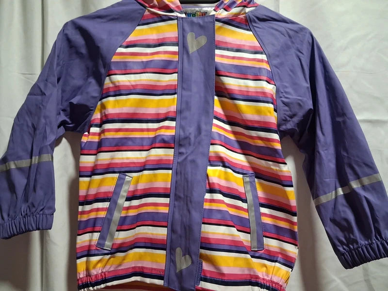 Bunt gestreifte Lupilu Regenjacke mit Kapuze in Größe 98/104, Vorderseite