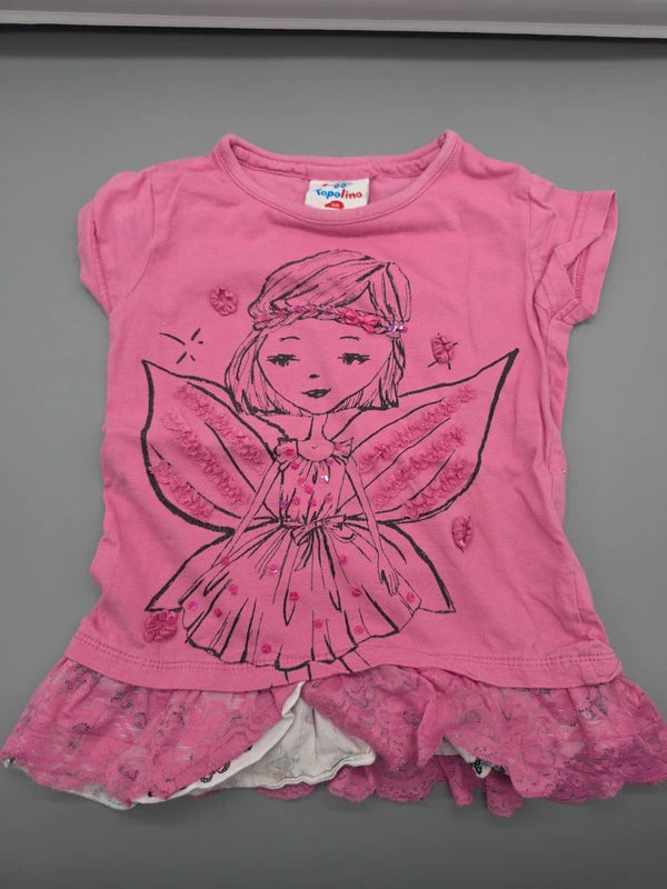 Topolino T-Shirt pink Größe 98 mit Feenmotiv und Spitzensaum