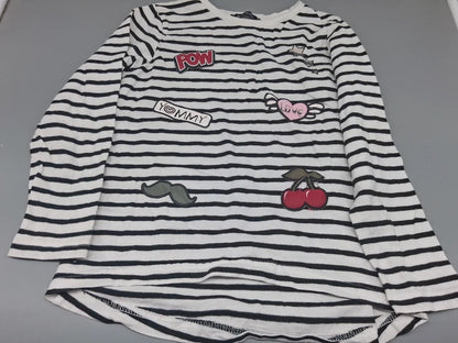Blue Seven Sweatshirt schwarz-weiß gestreift mit bunten Motiven, Größe 110
