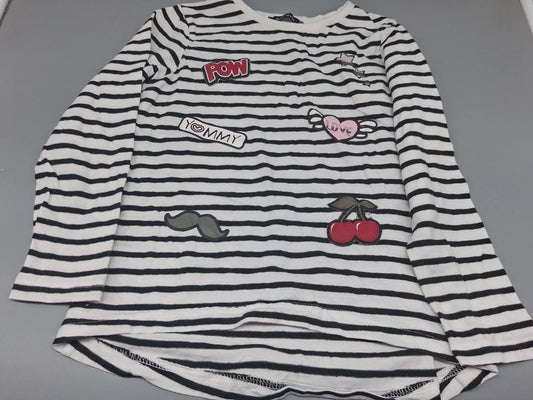 Blue Seven Sweatshirt schwarz-weiß gestreift mit bunten Motiven, Größe 110