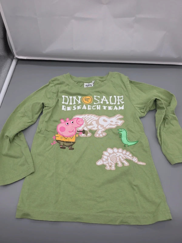 Grünes Peppa Pig Langarmshirt mit Dinosauriermotiv, Größe 122