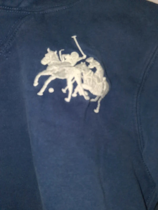 Marineblauer Polo Ralph Lauren Hoodie mit Reiterstickerei und Zahl 3, Vorderseite