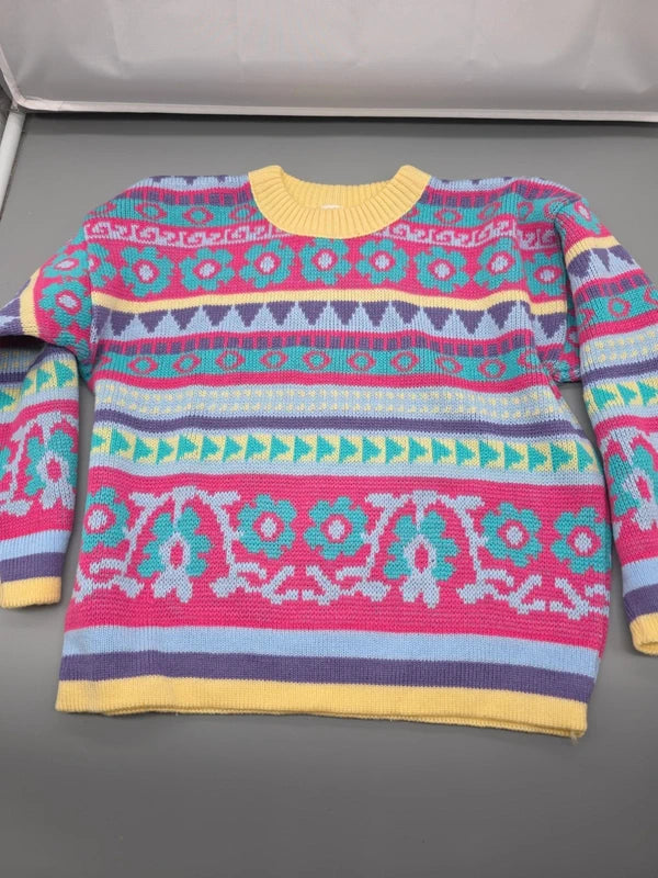 Bunter C&A Strickpullover mit Blumen- und geometrischem Muster, Größe 122