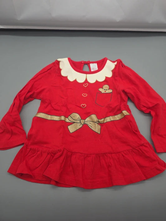 Rote C&A Baby-Weihnachtstunika mit Schleifenmotiv und Rüschen, Größe 80