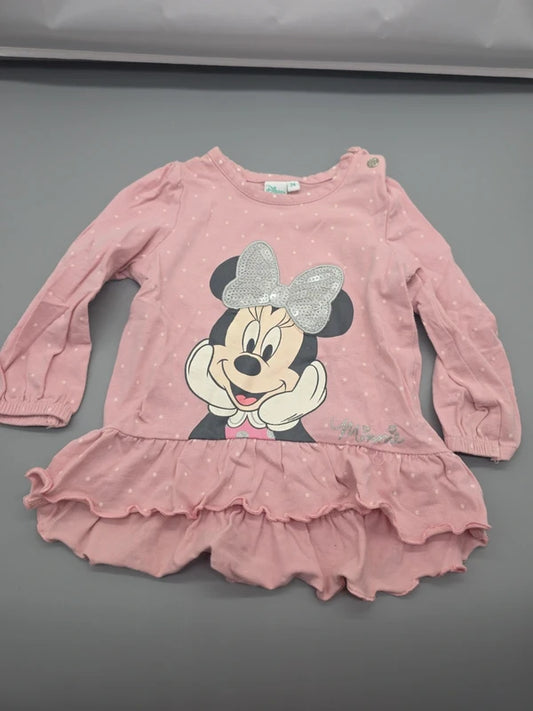 Roséfarbene Disney Minnie-Maus-Tunika mit Rüschen in Größe 74, Vorderansicht