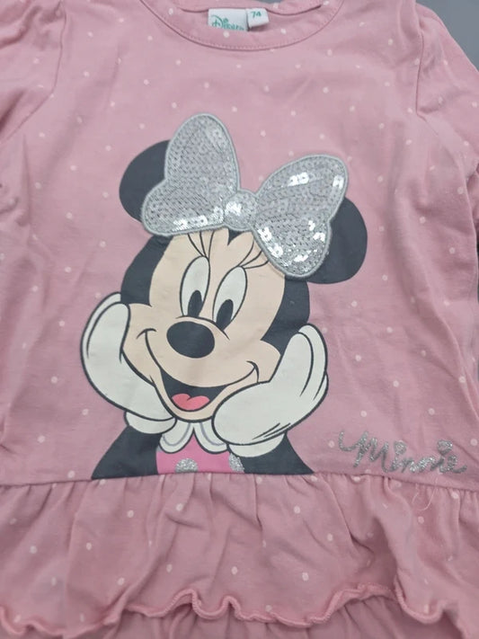 Minnie-Maus-Motiv mit silberfarbener Paillettenschleife und Rüschensaum
