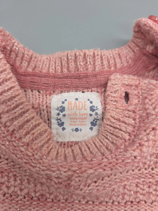 Roséfarbenes Early Days Baby-Strickkleid mit zwei Schleifen, Größe 74