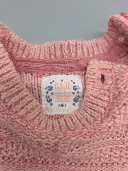 Roséfarbenes Early Days Baby-Strickkleid mit zwei Schleifen, Größe 74