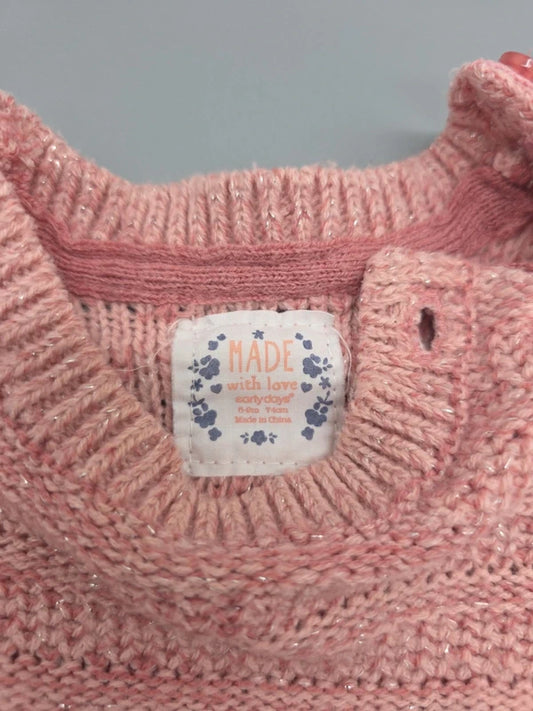 Roséfarbenes Early Days Baby-Strickkleid mit zwei Schleifen, Größe 74