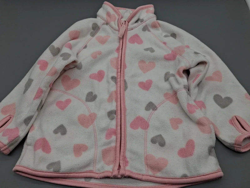 Weiße H&M Baby-Fleecejacke mit rosa und grauen Herzen, Größe 80