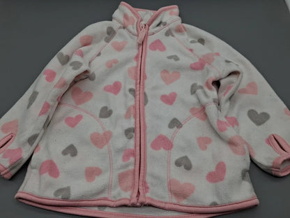 Weiße H&M Baby-Fleecejacke mit rosa und grauen Herzen, Größe 80