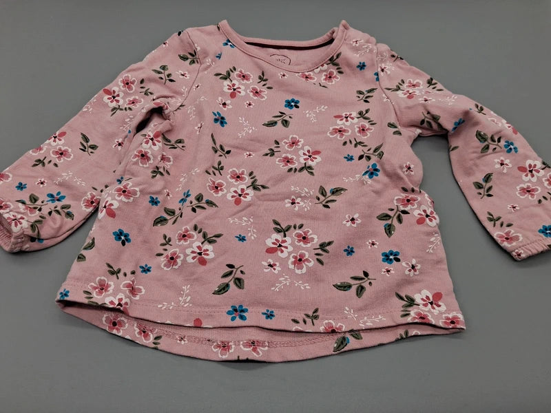 Roséfarbenes Baby Club Langarmshirt mit Blumenmuster in Größe 80