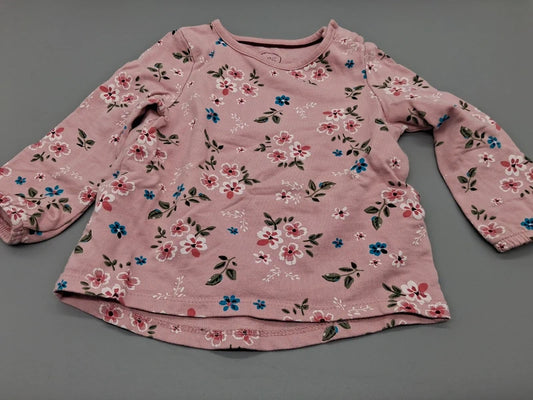 Roséfarbenes Baby Club Langarmshirt mit Blumenmuster in Größe 80