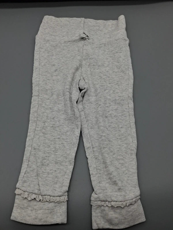 Graue Pocopiano Ripp-Leggings mit Schleife und Rüschen in Größe 74/80