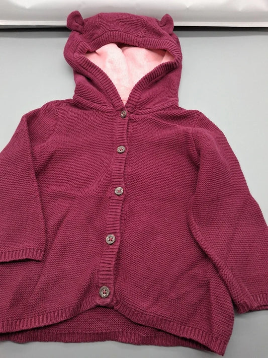 Burgunderrote Lupilu Strickjacke mit Öhrchenkapuze in Größe 74/80