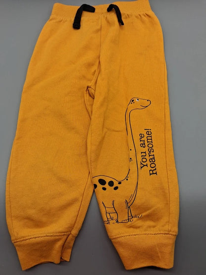 Senffarbene DopoDopo Dinosaurier-Jogginghose in Größe 92, Vorderansicht