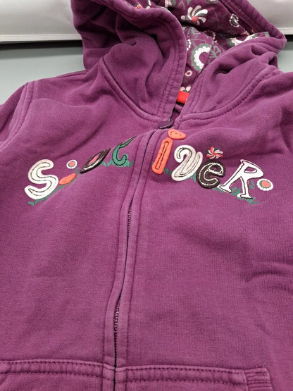 Kinder-Sweatjacke lila mit Kapuze und Blumenmuster, Größe 128/134