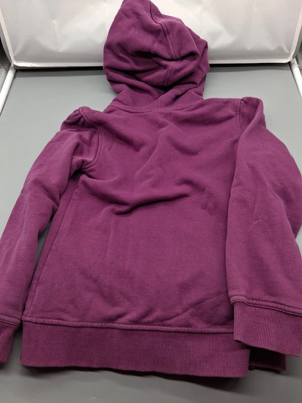 Kinder-Sweatjacke lila mit Kapuze und Blumenmuster, Größe 128/134