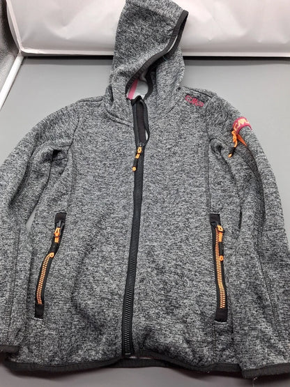 CMP Kinder-Sweatjacke mit Kapuze grau meliert, Größe 128