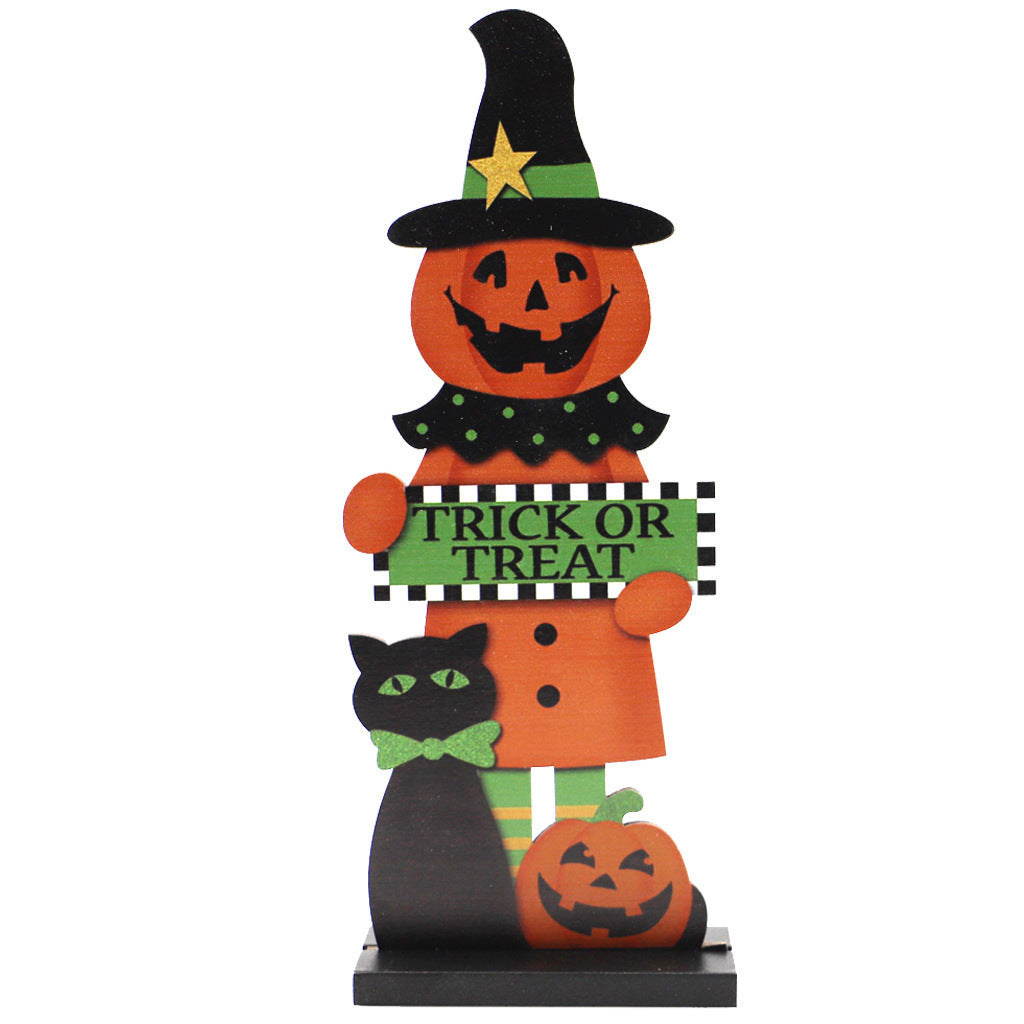 Halloween Tischdeko aus Holz mit Kürbismann und Hexe – Ansicht 10