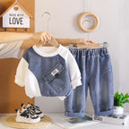 Casual patchwork hoodie long sleeved two-piece set