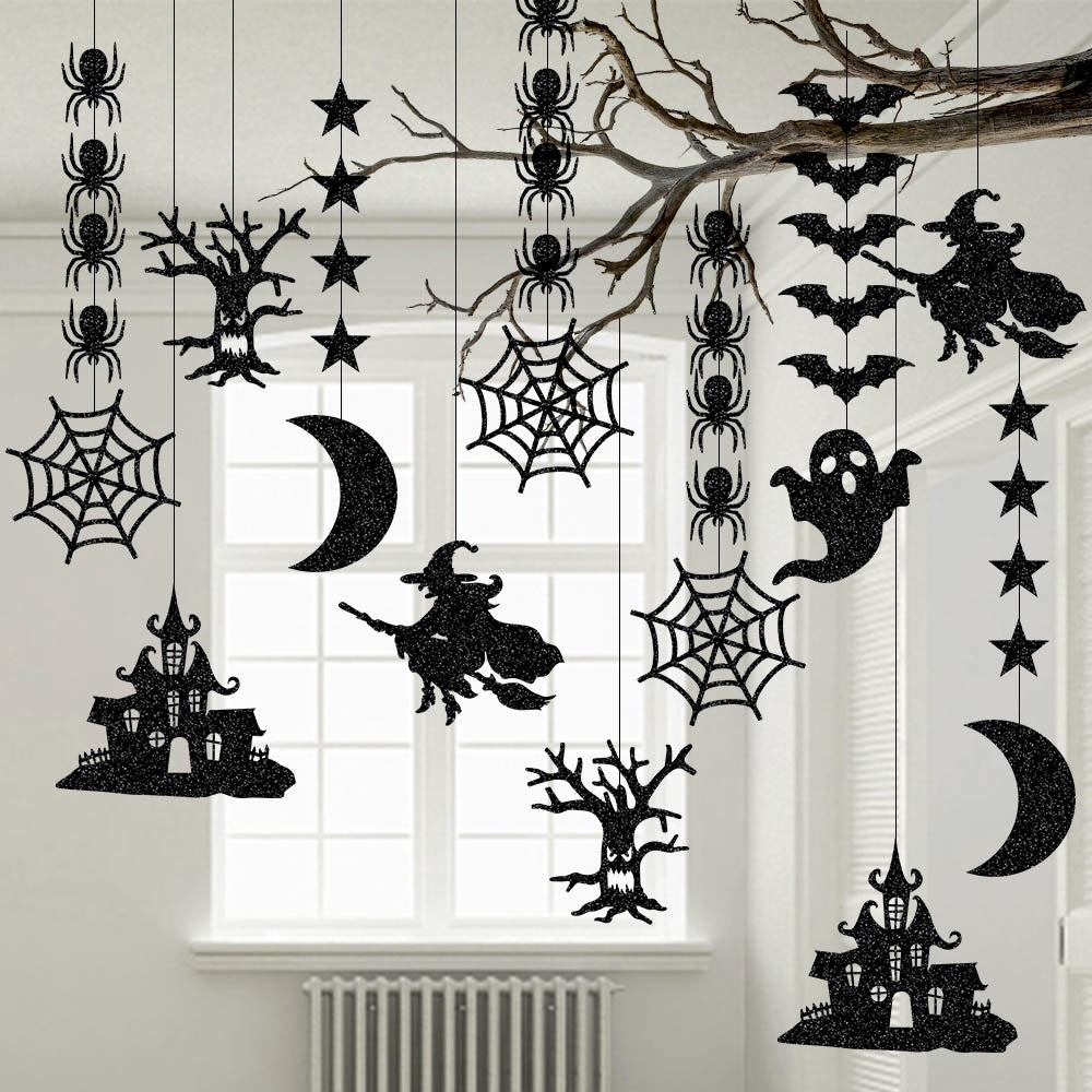 Halloween Decorative Streamer Hanging Decorations, Halloween Spider Witch Ghost Bat Ornaments, Halloween Party Atmosphere Decoration Props 6pcs
