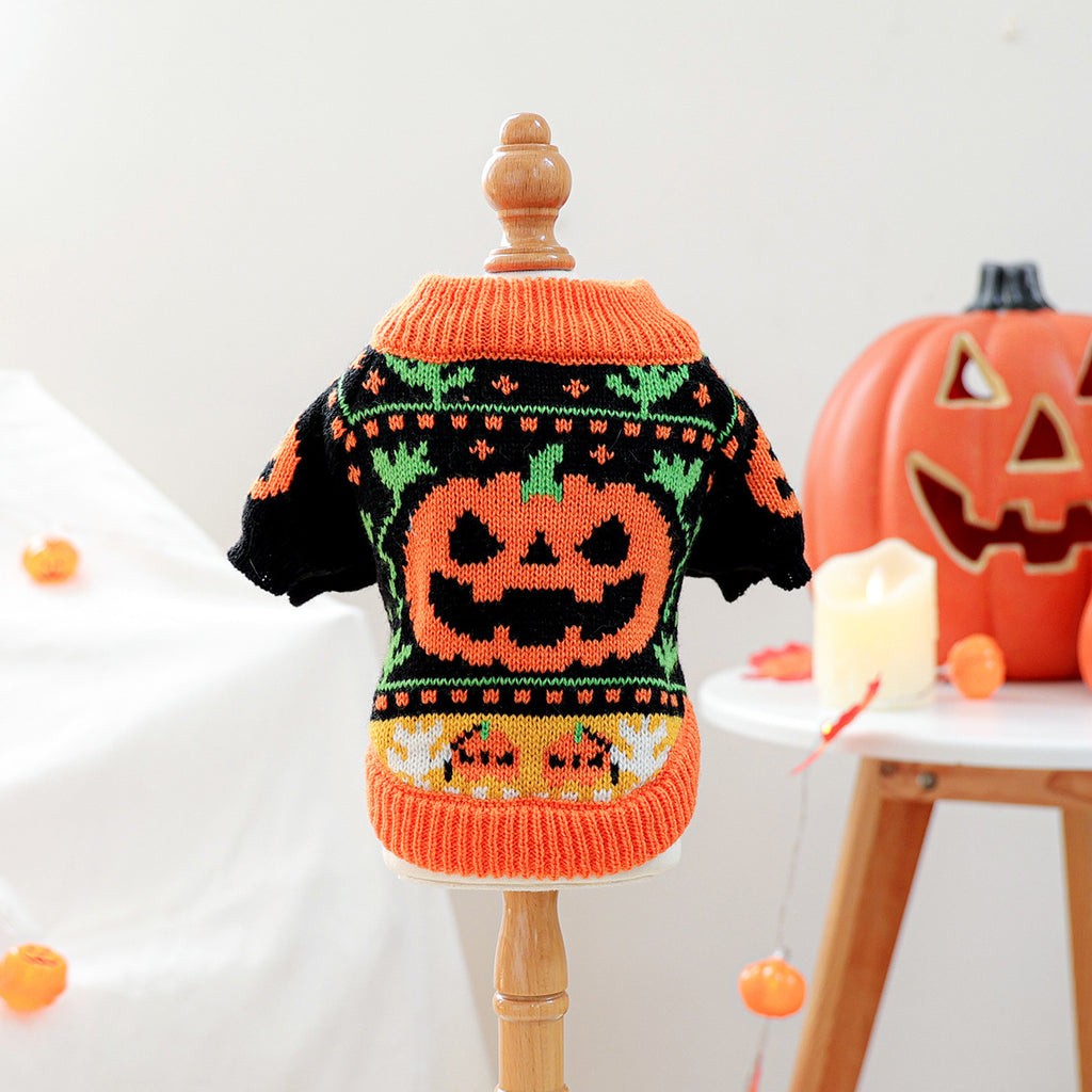 Pet Clothes Autumn Winter Cartoon Pumpkin Design Small Dog Puppy Pumpkin Halloween Sweater