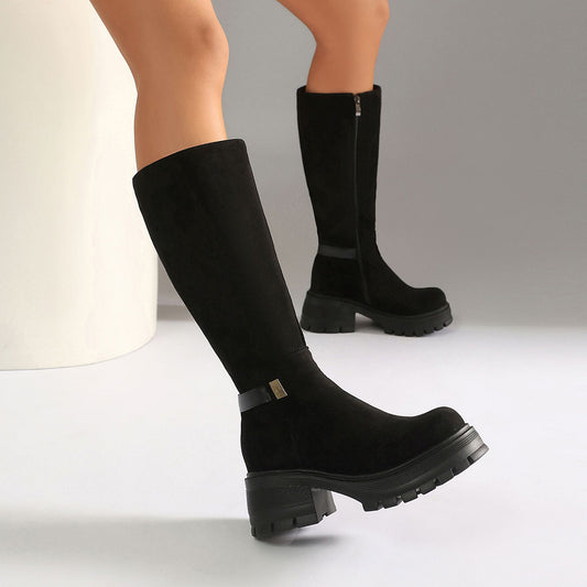 High Heel Überkniestiefel für Damen, Wildlederoptik, Punk-Stil
