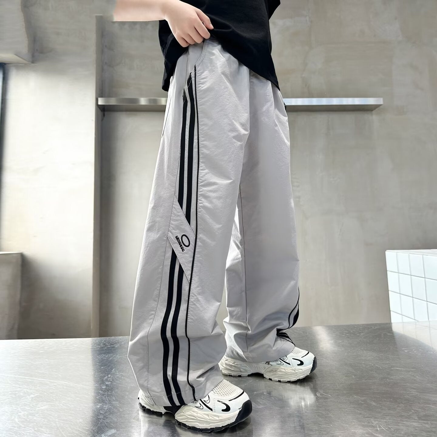 Casual Loose Wide Leg Drawstring Pants for Boys Straight Leg Comfortable Kids Pants