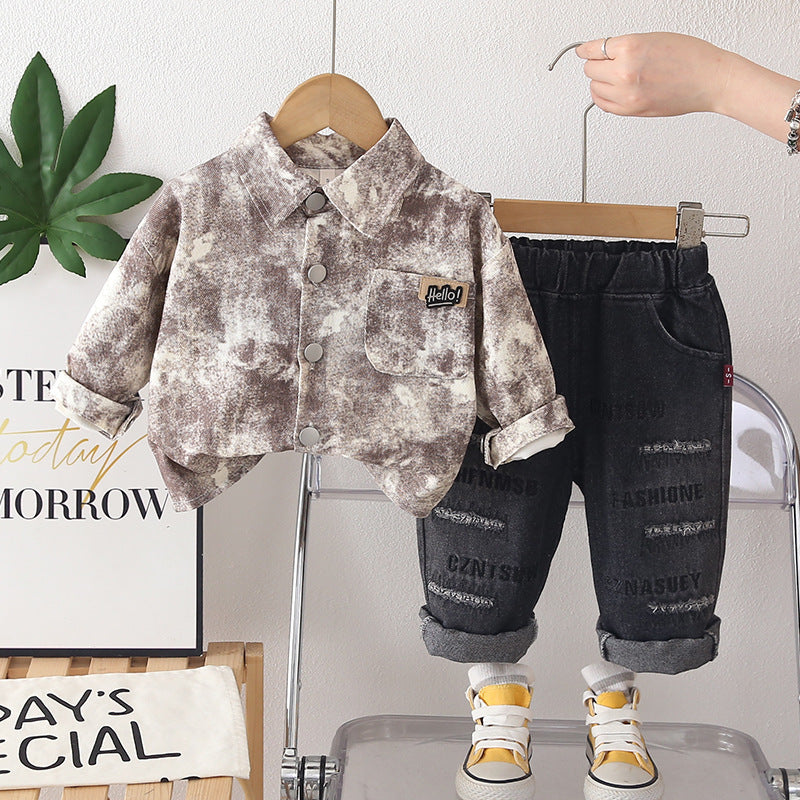 Children's tie dye long sleeved two-piece set for baby spring and autumn