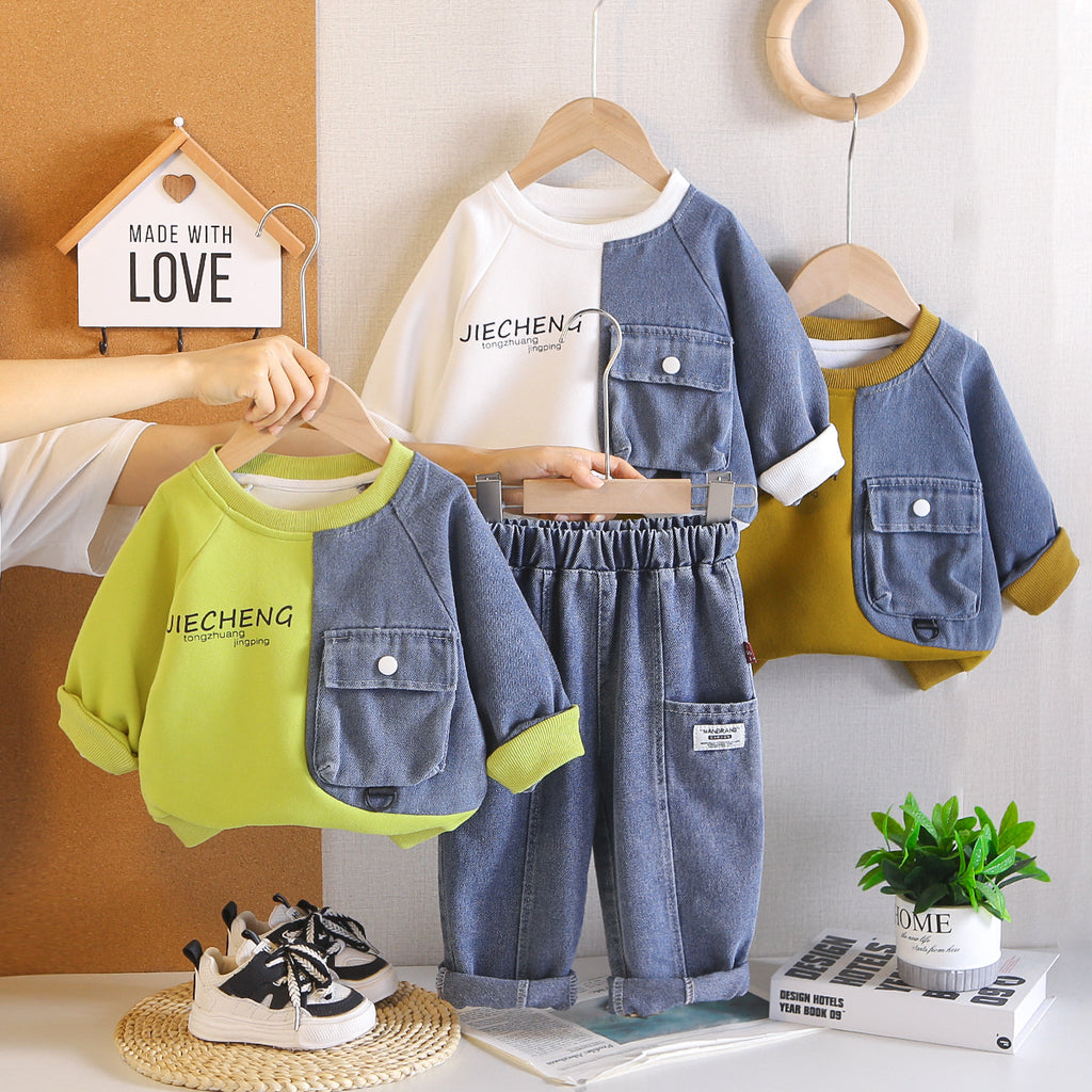 Spring and Autumn Splicing Long Sleeve Hoodie Two Piece Set for Men