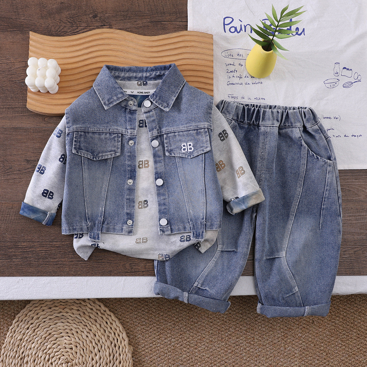 Spring and Autumn Baby Boys Cowboy Vest Long Sleeve Three Piece Set