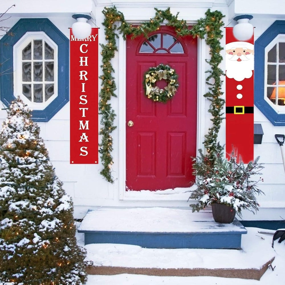 Zwei rote Weihnachtsbanner mit Weihnachtsmann und Merry Christmas – Bild 5