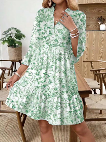 Blumenkleid mit Trompetenärmeln, Stoffdetail