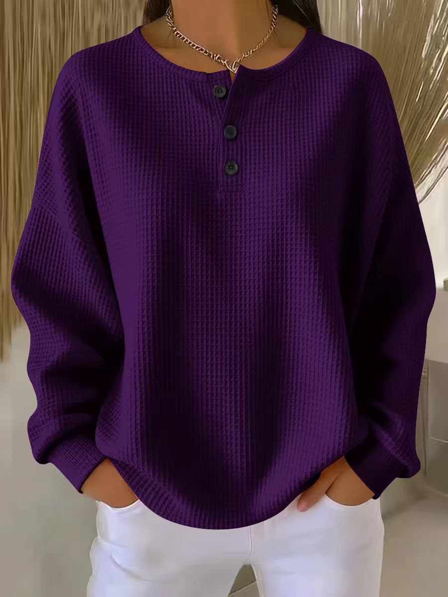 Round neck solid color pullover loose top