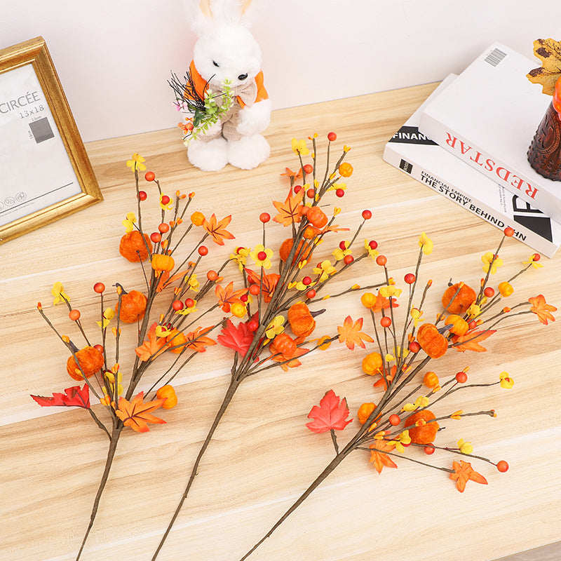 Halloween Decorations Autumn Maple Leaf Pumpkin Stem Flower Bouquet Home Party Decoration
