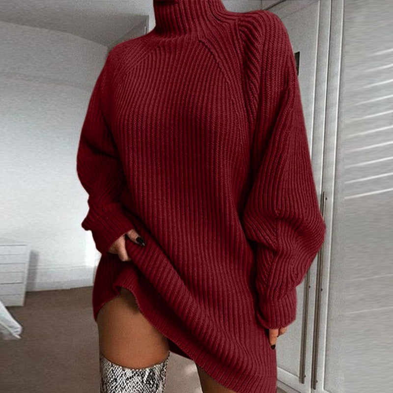 Rollkragen-Strickkleid, Rückansicht