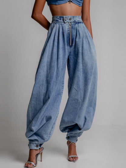Damen High-Waist Jeans mit Reißverschluss-Detail